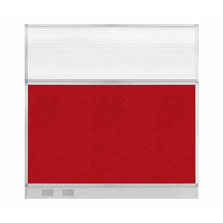Versare Hush Panel Configurable Cubicle Partition 6' x 6' Red Fabric Clear Fluted Window w/ Cable Channel 1856350-1